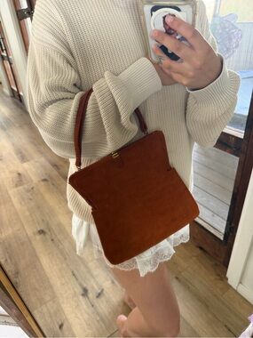 Vintage Suede Top-Handle Bag in Cognac Brown